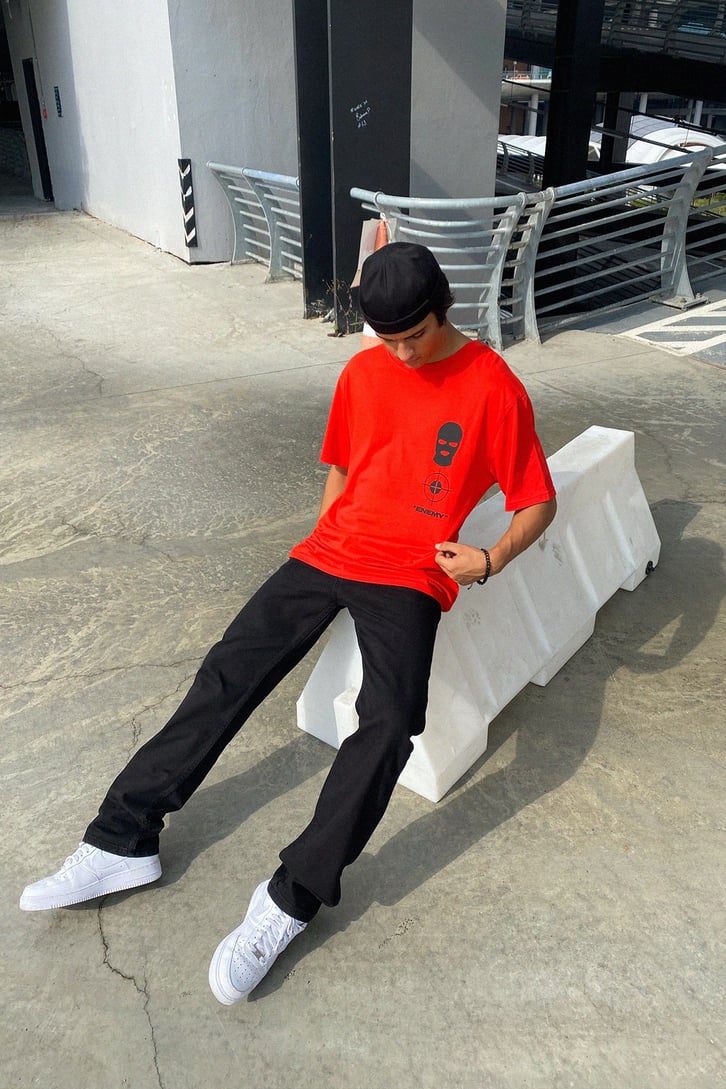 Enemies Dog Sırt Baskılı Kırmızı Oversize Tshirt