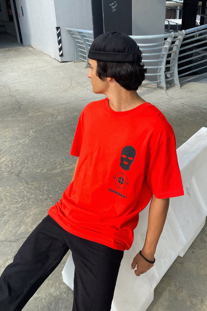 Enemies Dog Sırt Baskılı Kırmızı Oversize Tshirt
