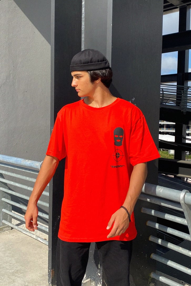 Enemies Dog Sırt Baskılı Kırmızı Oversize Tshirt