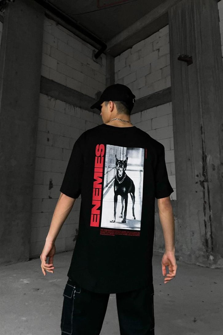 Enemies Sırt Baskılı Siyah Oversize Tişört
