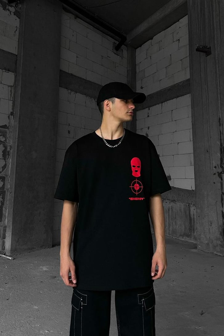 Enemies Sırt Baskılı Siyah Oversize Tişört