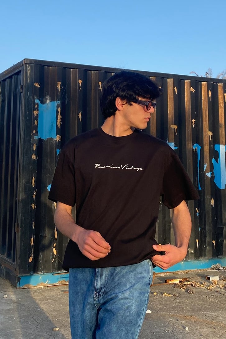 Enjoy the Ride Baskılı Siyah Oversize Tshirt