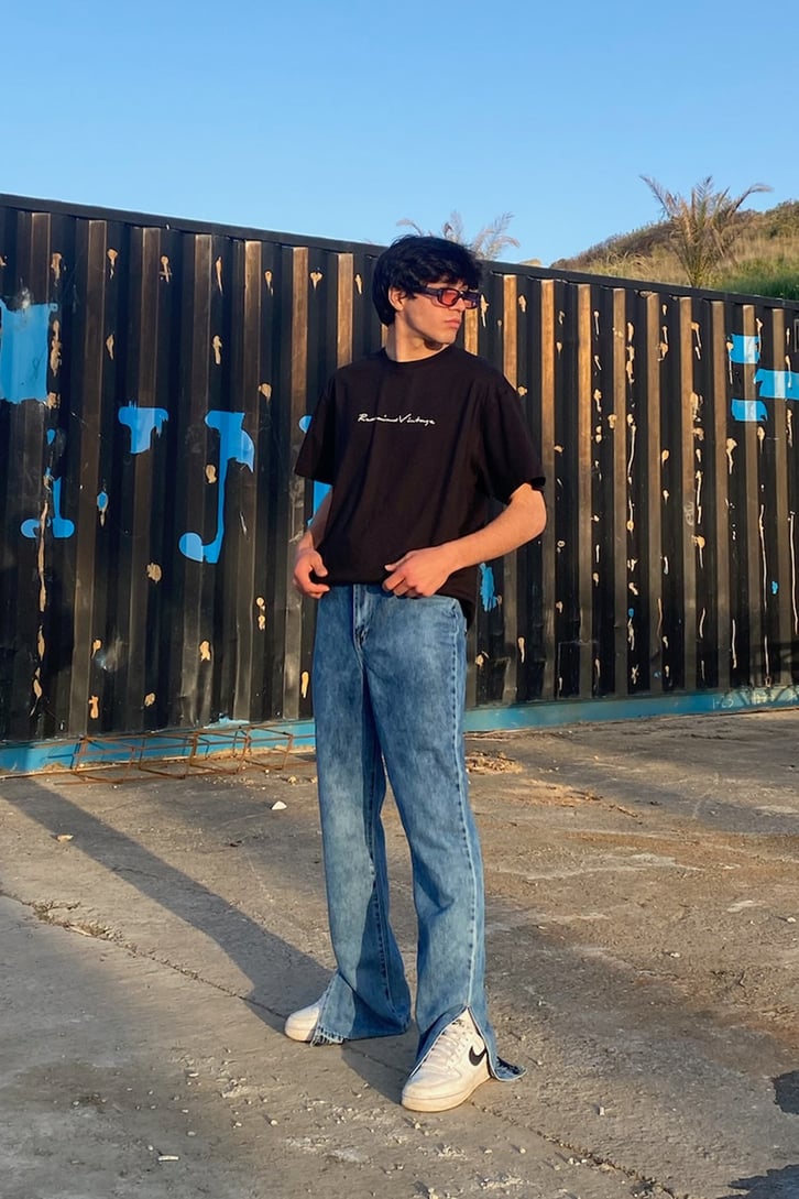 Enjoy the Ride Baskılı Siyah Oversize Tshirt