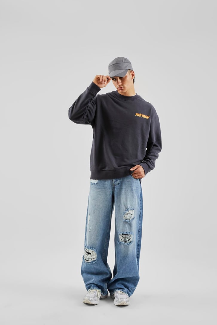 Enjoyment Baskılı Antrasit Oversize Sweatshirt