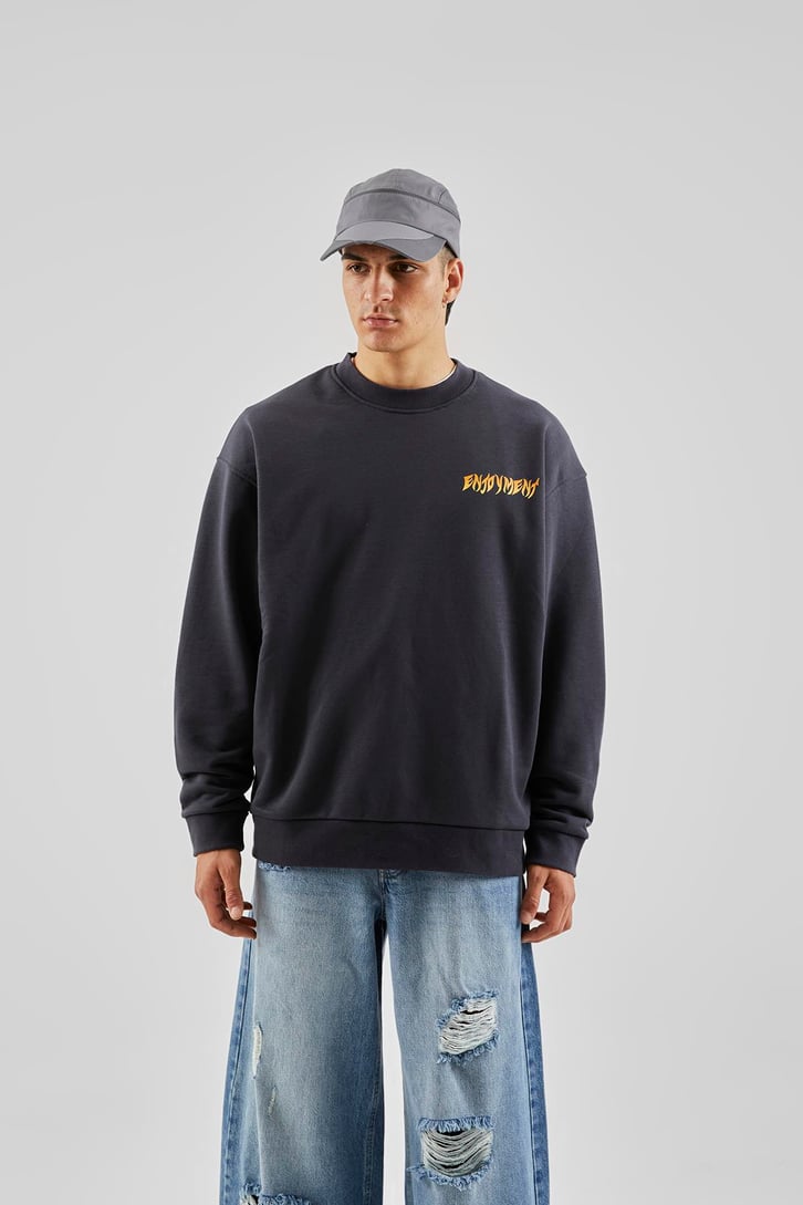 Enjoyment Baskılı Antrasit Oversize Sweatshirt