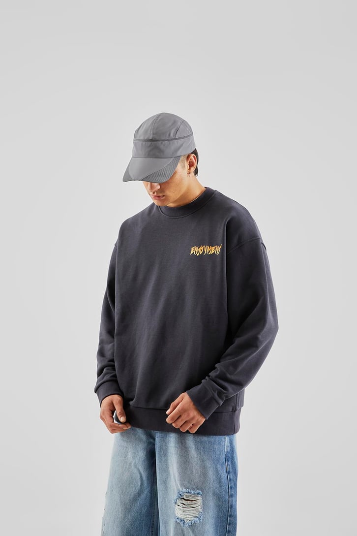 Enjoyment Baskılı Antrasit Oversize Sweatshirt