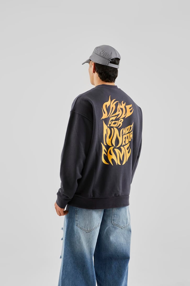Enjoyment Baskılı Antrasit Oversize Sweatshirt