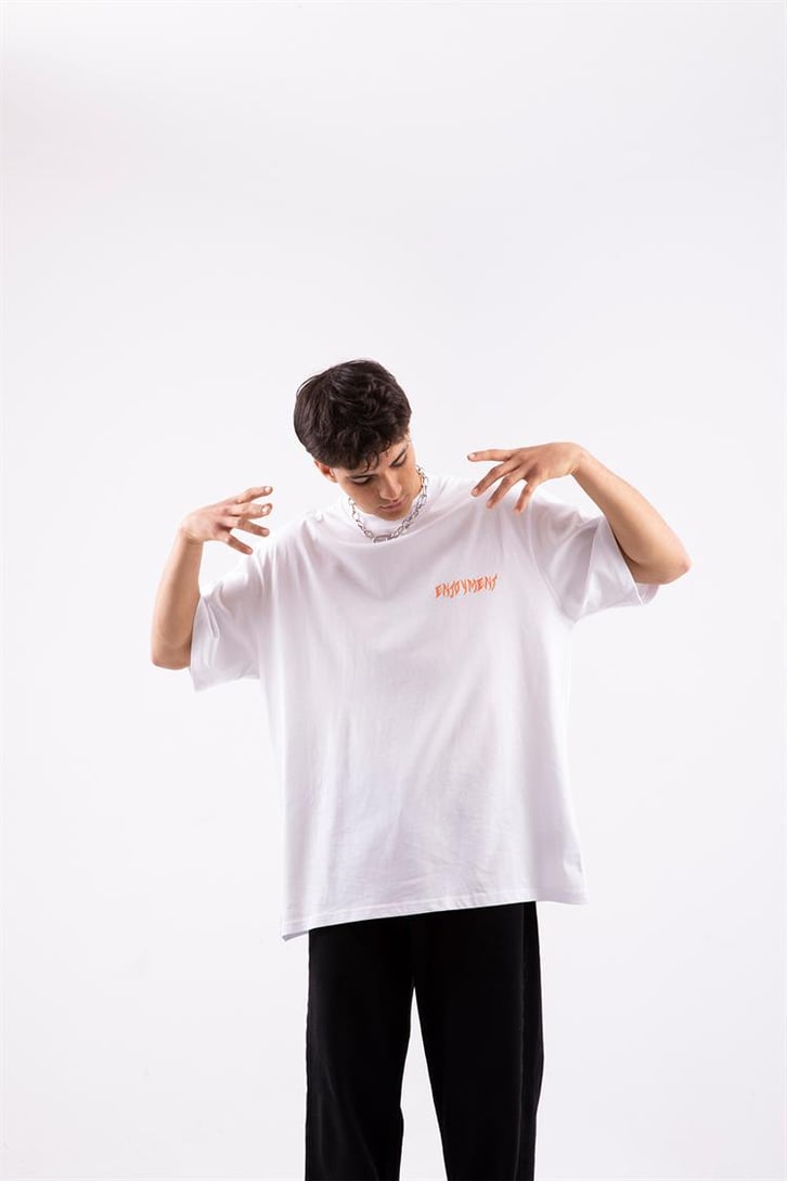 Enjoyment Baskılı Beyaz Oversize Tshirt