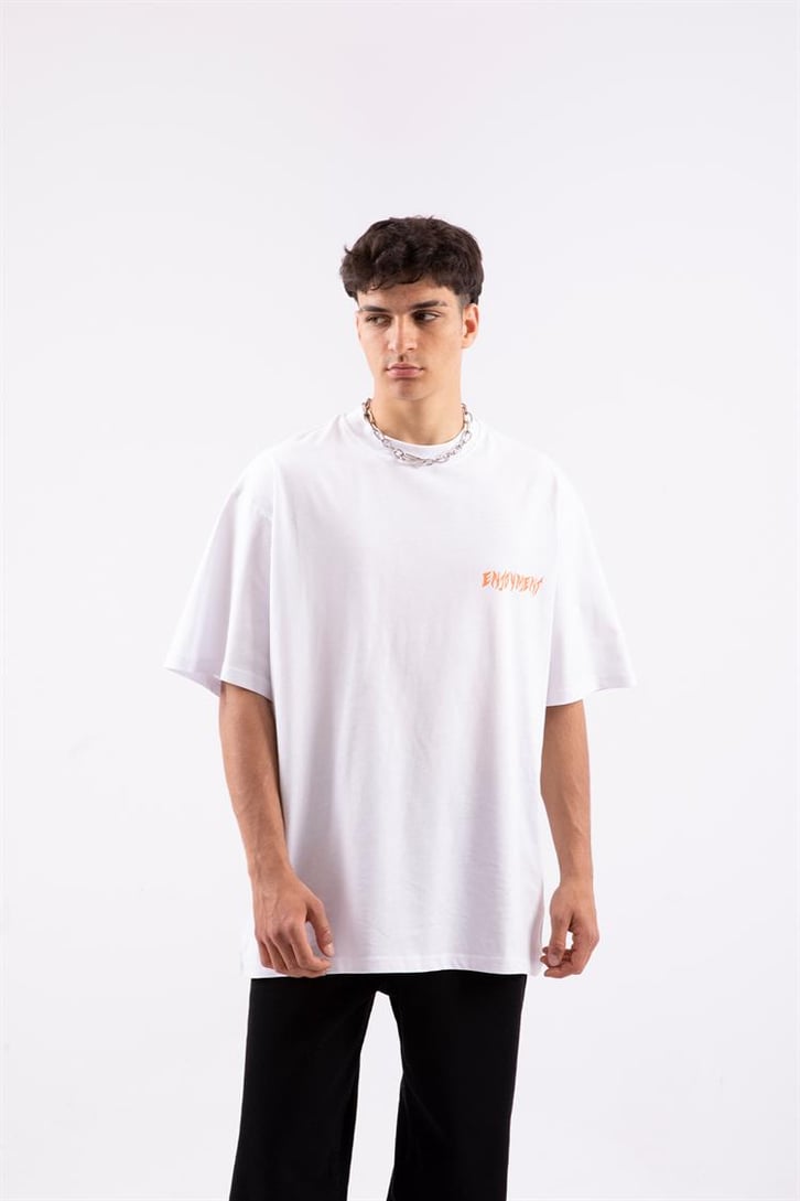 Enjoyment Baskılı Beyaz Oversize Tshirt