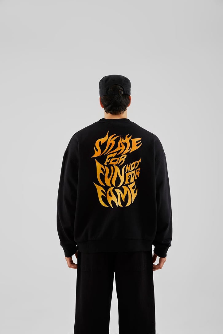 Enjoyment Baskılı Siyah Oversize Sweatshirt