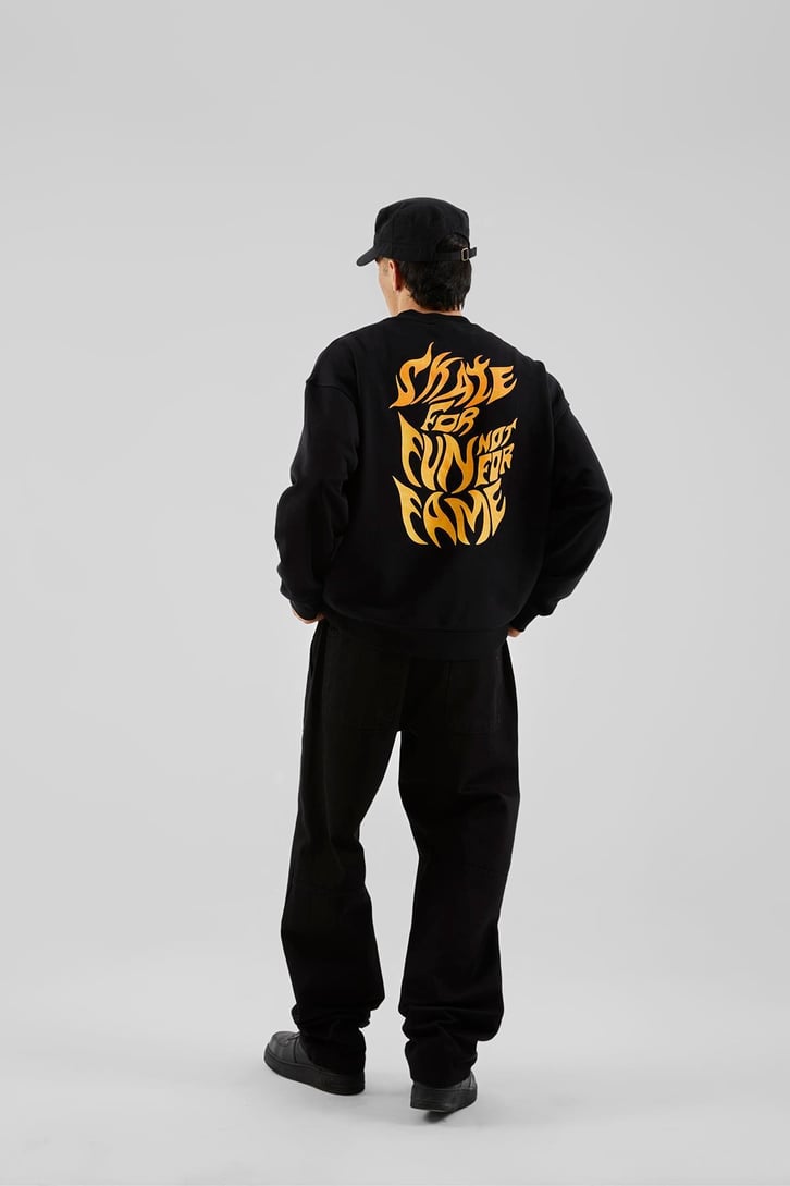 Enjoyment Baskılı Siyah Oversize Sweatshirt