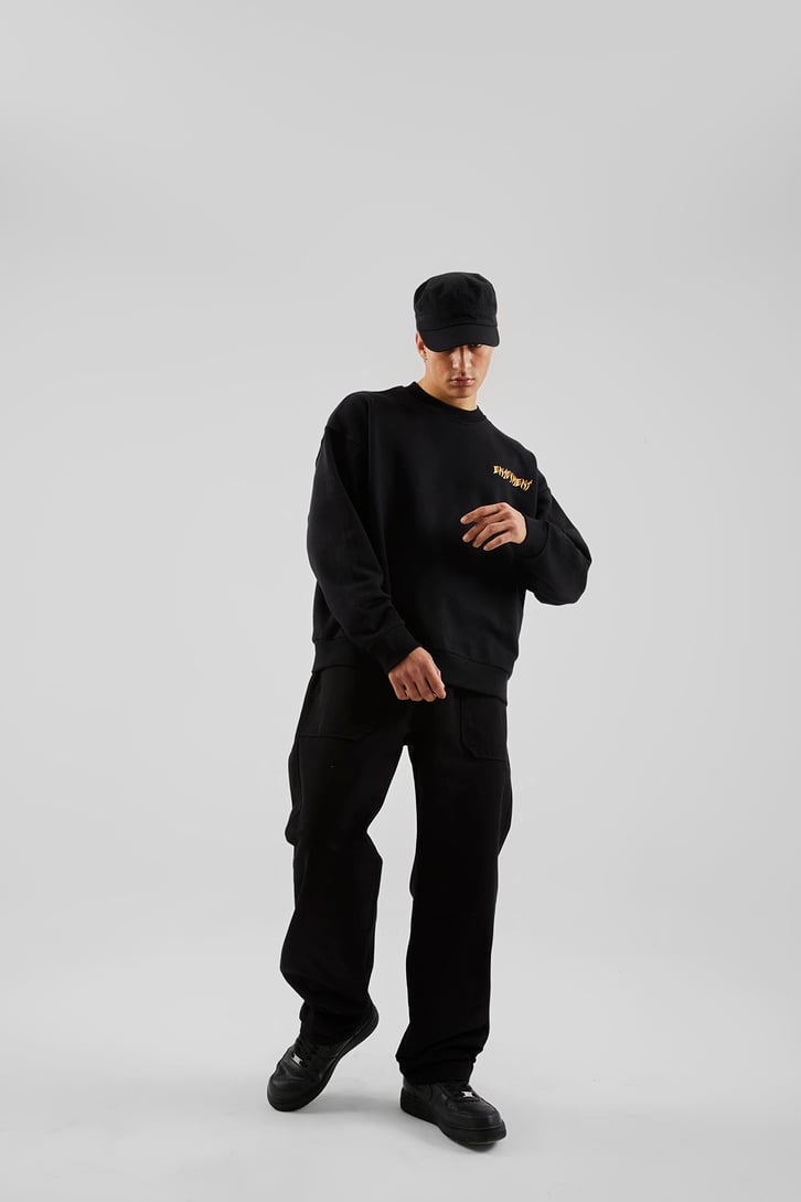 Enjoyment Baskılı Siyah Oversize Sweatshirt