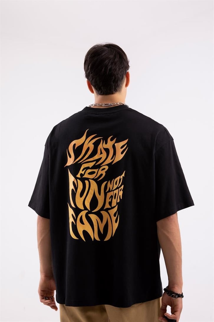 Enjoyment Baskılı Siyah Oversize Tshirt