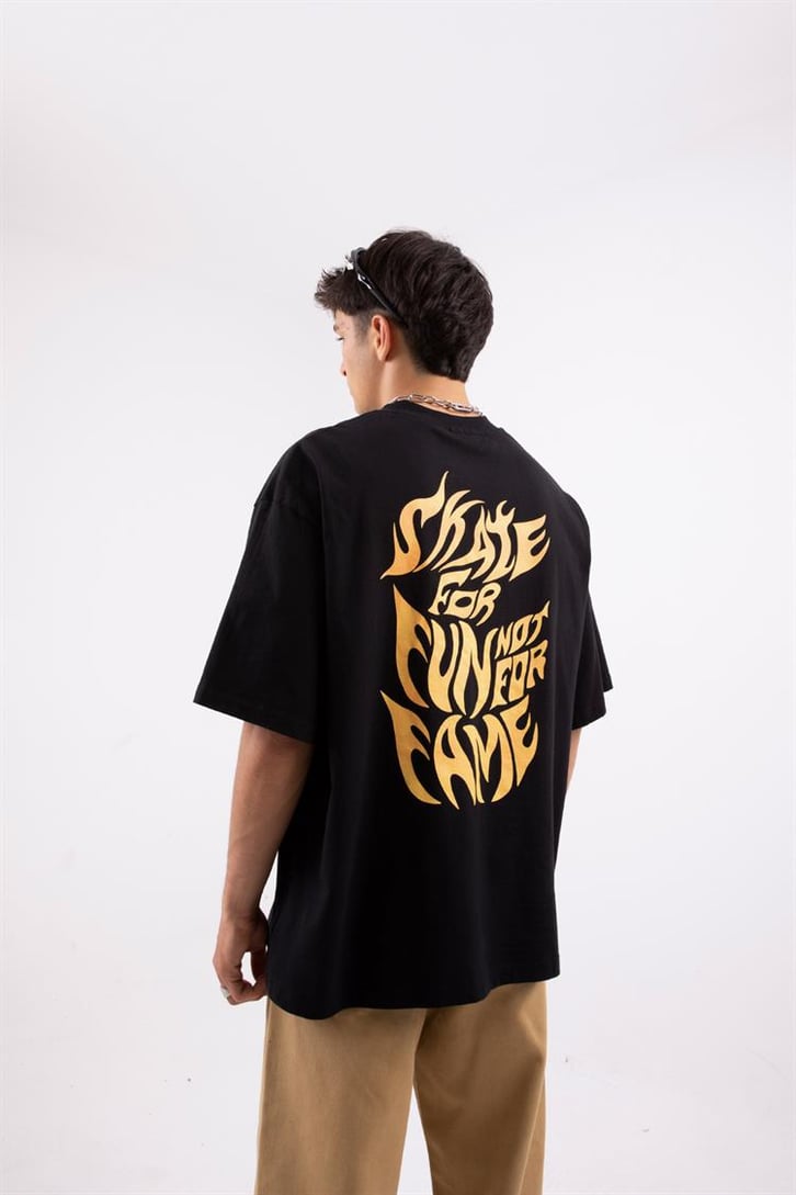 Enjoyment Baskılı Siyah Oversize Tshirt