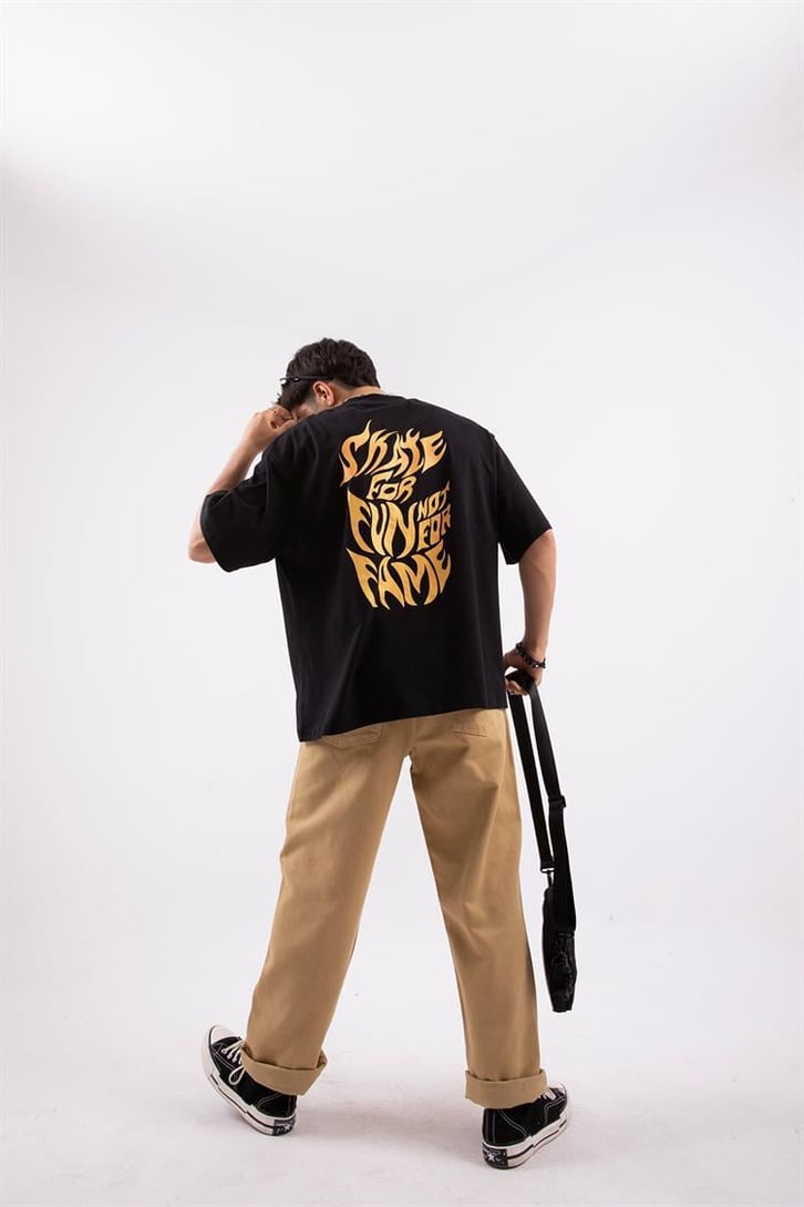 Enjoyment Baskılı Siyah Oversize Tshirt