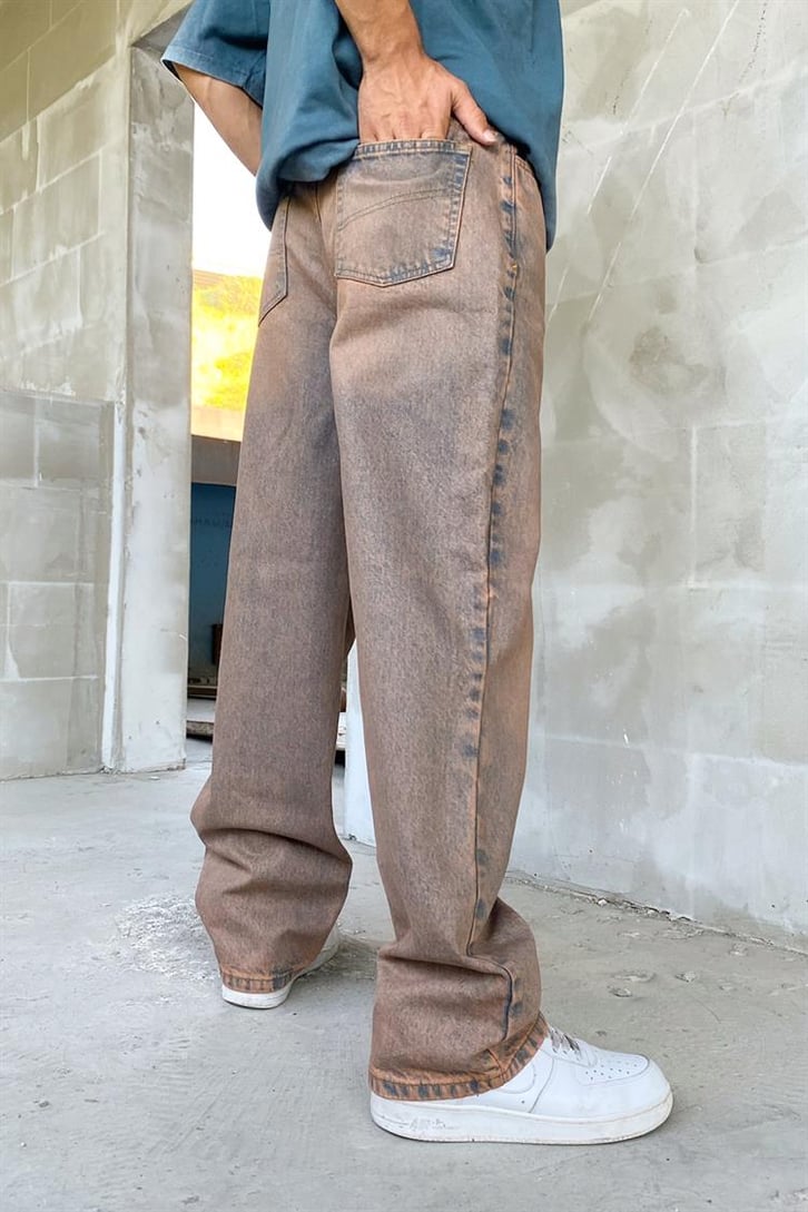 Eskitme Açık Bakır Baggy Jean