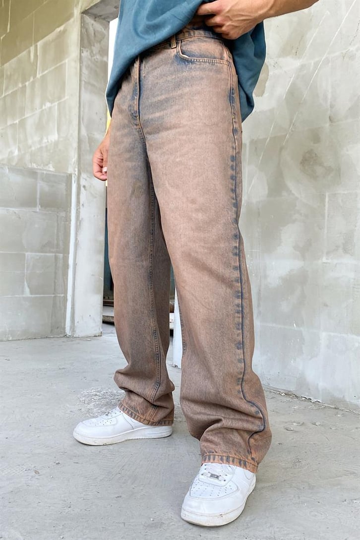 Eskitme Açık Bakır Baggy Jean