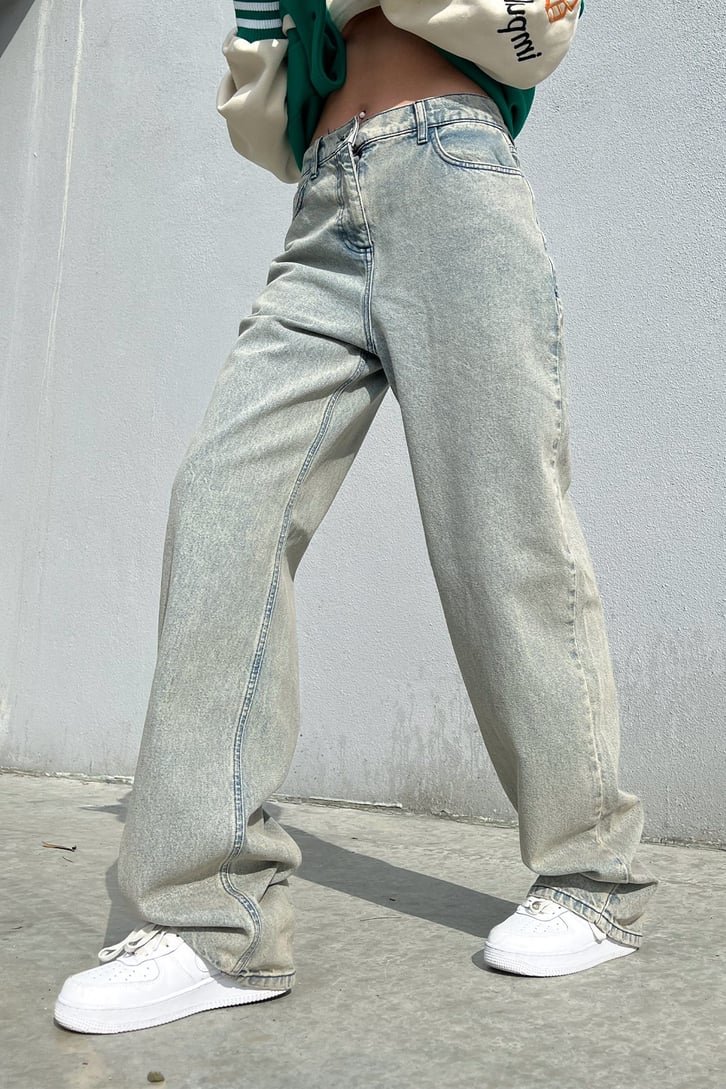 Eskitme Buz Mavi Baggy Jean
