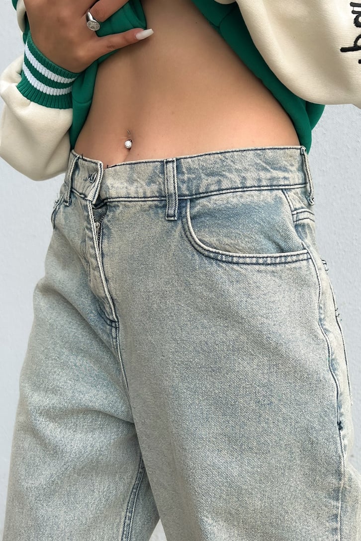 Eskitme Buz Mavi Baggy Jean