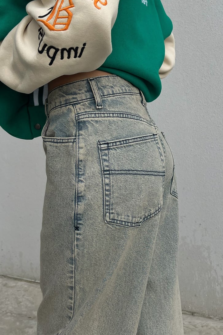 Eskitme Buz Mavi Baggy Jean