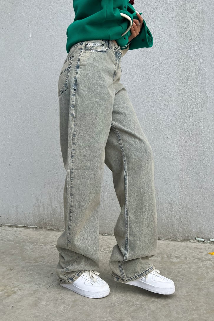 Eskitme Buz Mavi Baggy Jean