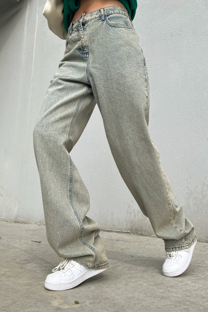 Eskitme Buz Mavi Baggy Jean