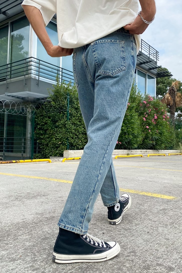 Eskitme Buz Mavi Regular Fit Jean