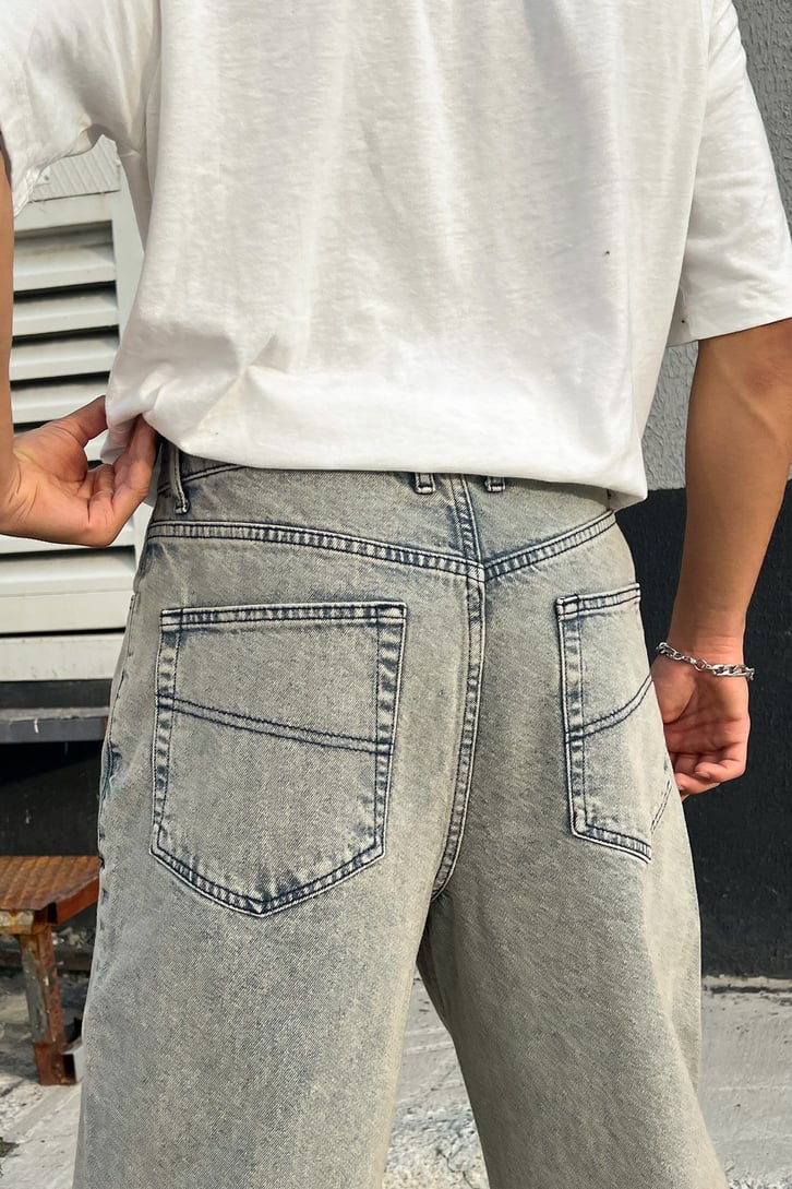 Eskitme Detay Acid Wash Baggy Jean