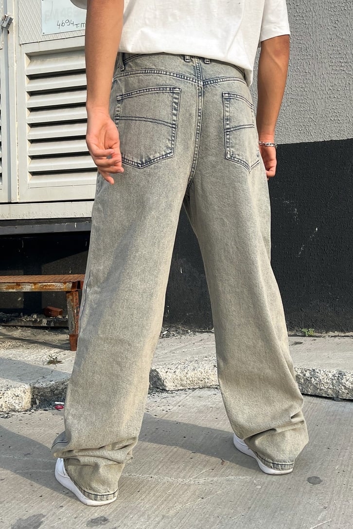 Eskitme Detay Acid Wash Baggy Jean