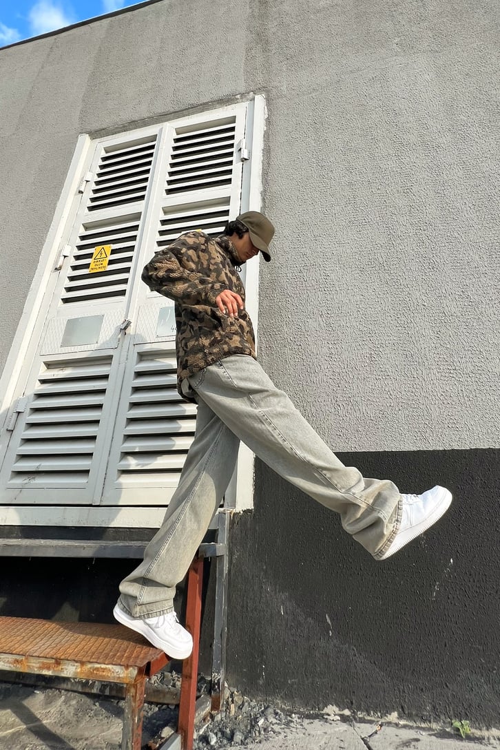 Eskitme Detay Acid Wash Baggy Jean