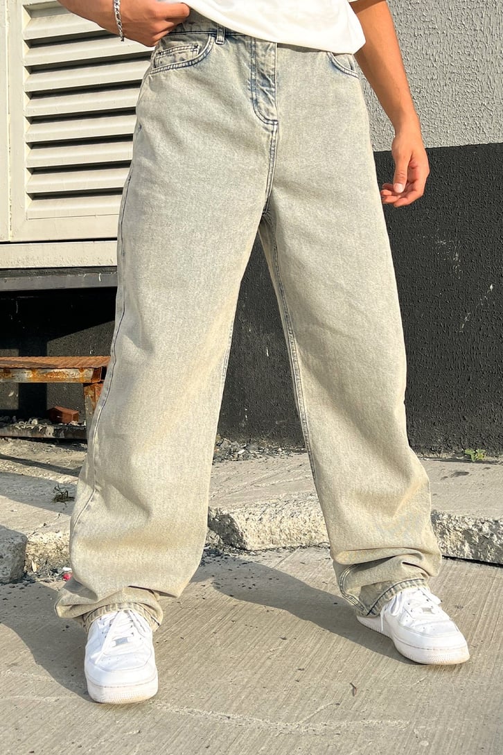 Eskitme Detay Acid Wash Baggy Jean