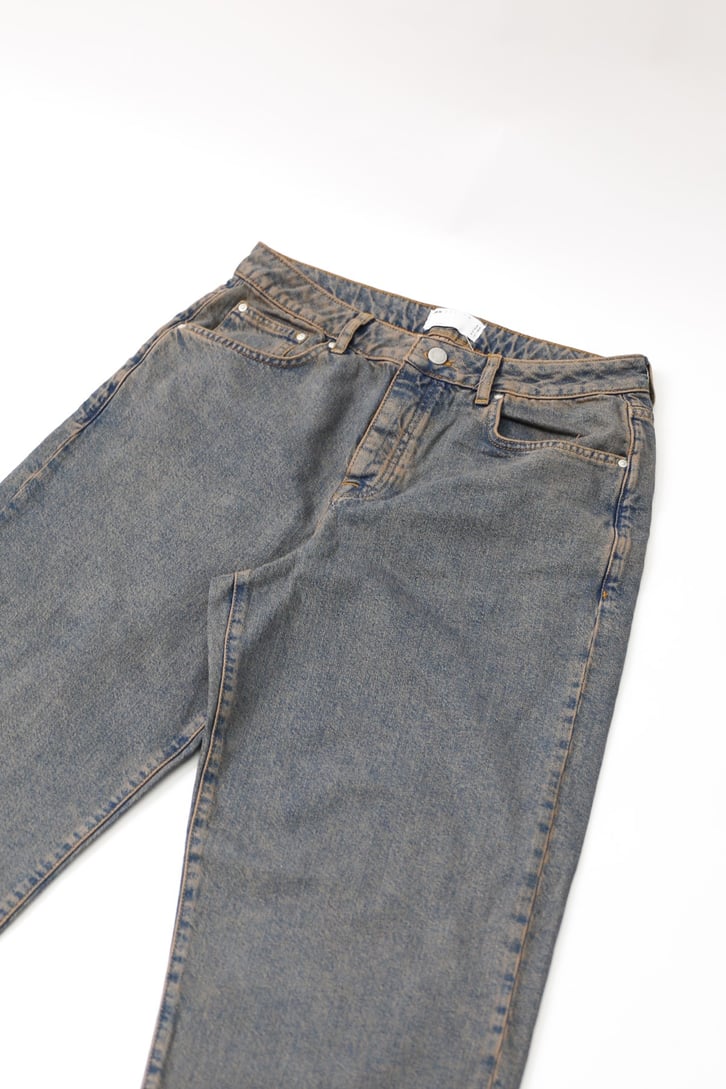 Eskitme Detay Kot Mavisi Baggy Jean