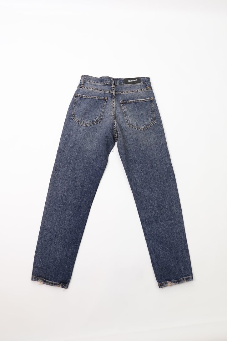 Eskitme Detay Koyu Mavi Mom Jean