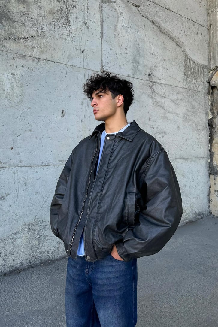 Eskitme Model Bomber Deri Mont