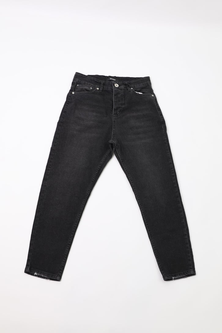 Eskitme Siyah Mom Fit Jean
