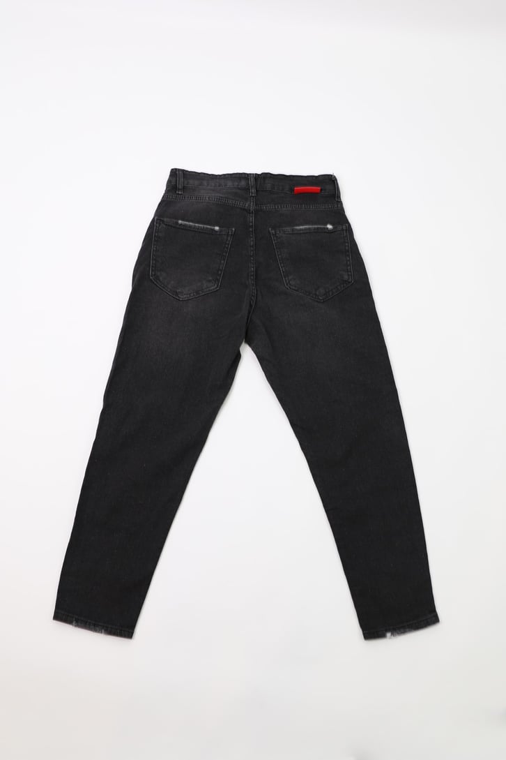 Eskitme Siyah Mom Fit Jean