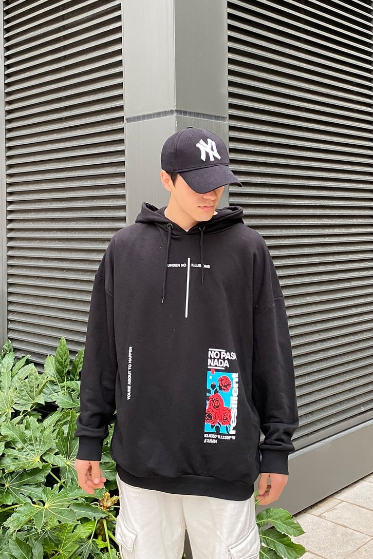 ESNEK ÖN BASKILI OVERSIZE HOODIE