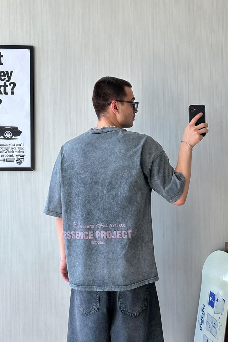 Essence Acid Wash Baskılı Oversize Tişört