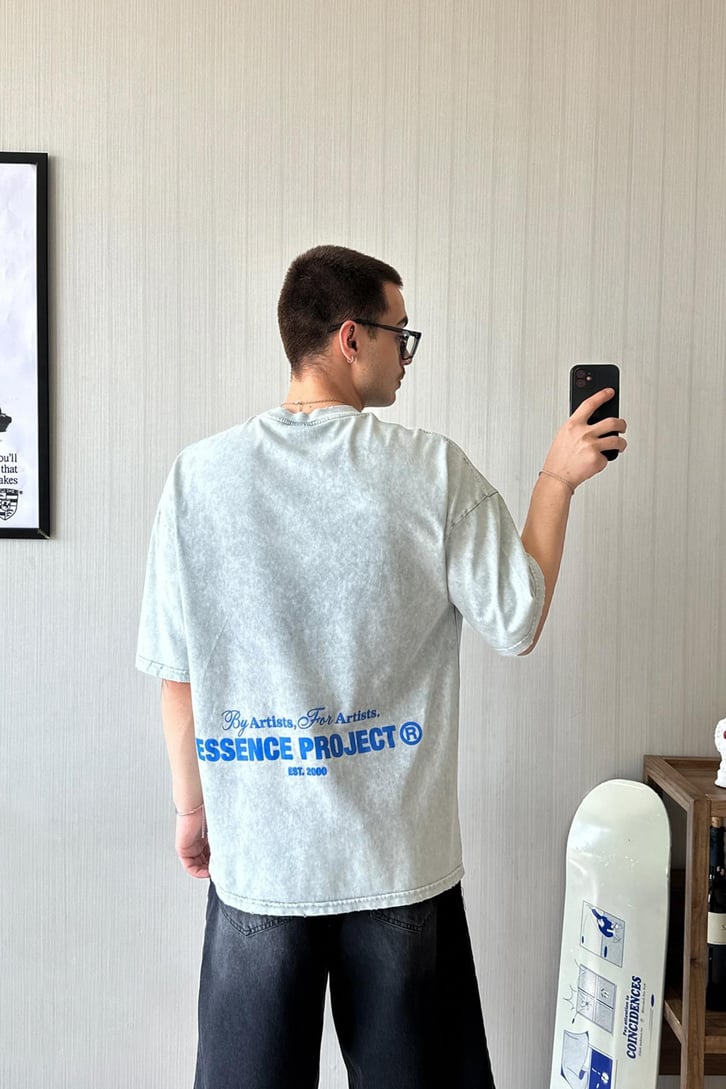 Essence Acid Wash Baskılı Oversize Tişört