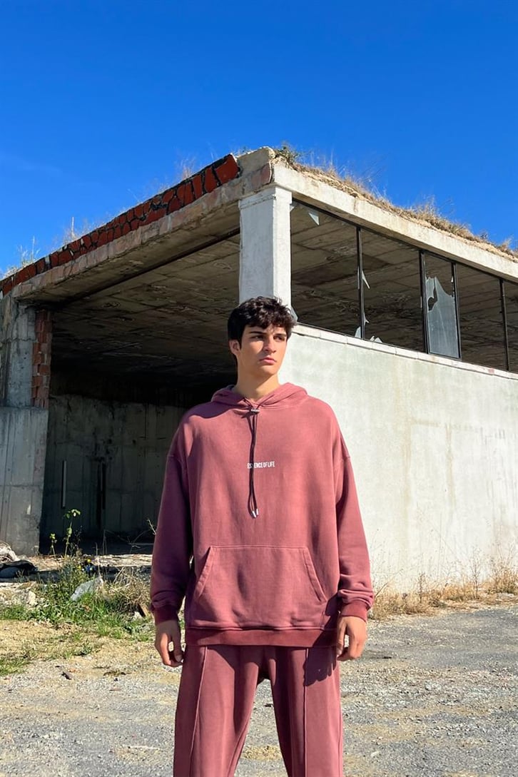 Essence of Life Baskılı Bordo Acid Wash Eşofman Takımı