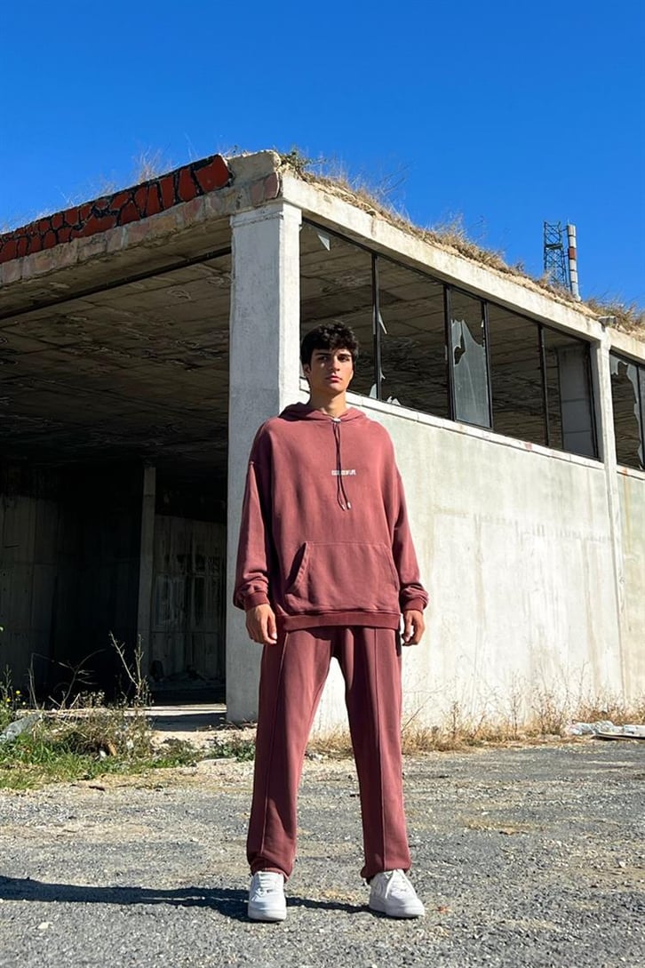 Essence of Life Baskılı Bordo Acid Wash Eşofman Takımı