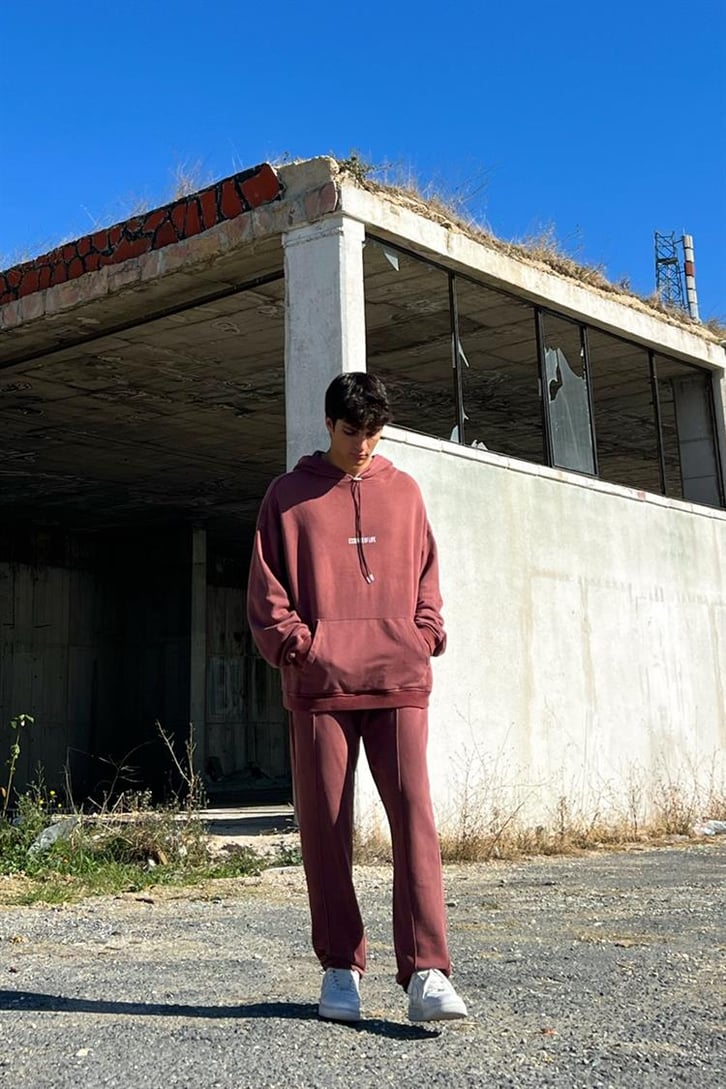 Essence of Life Baskılı Bordo Acid Wash Eşofman Takımı