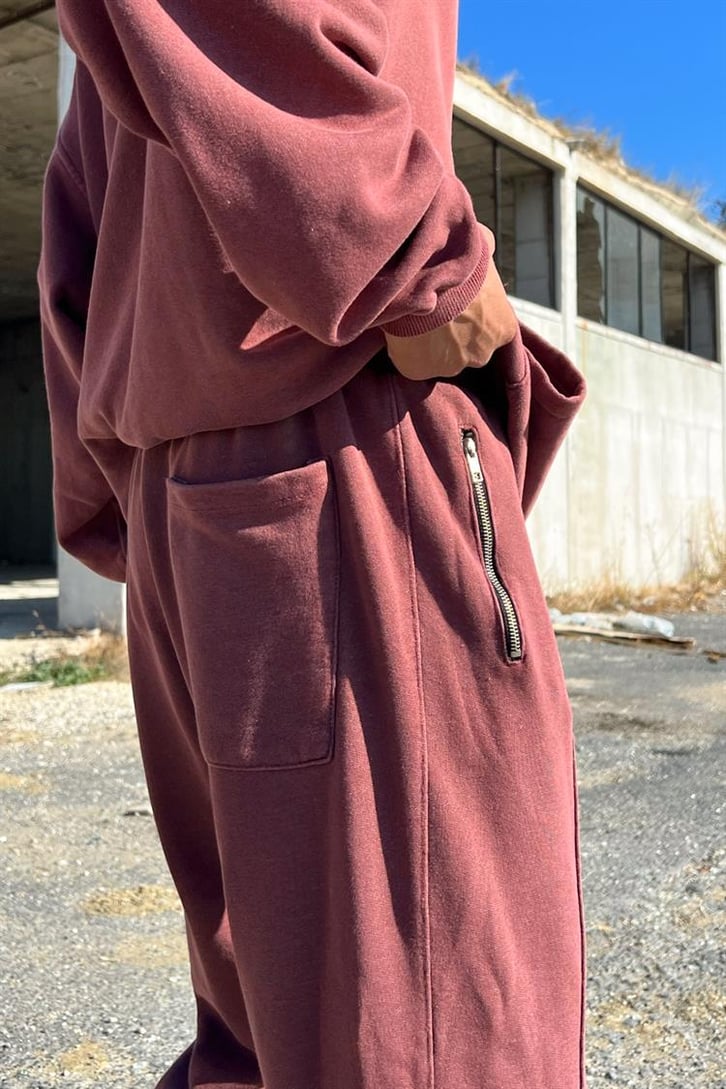 Essence of Life Baskılı Bordo Acid Wash Eşofman Takımı