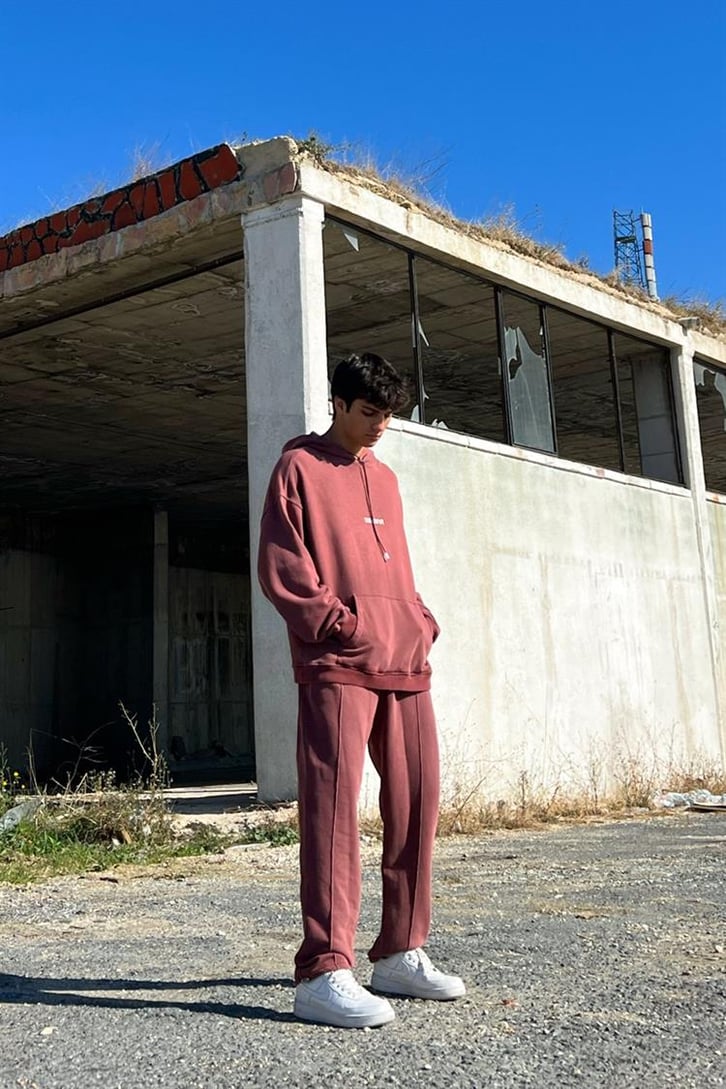 Essence of Life Baskılı Bordo Acid Wash Eşofman Takımı