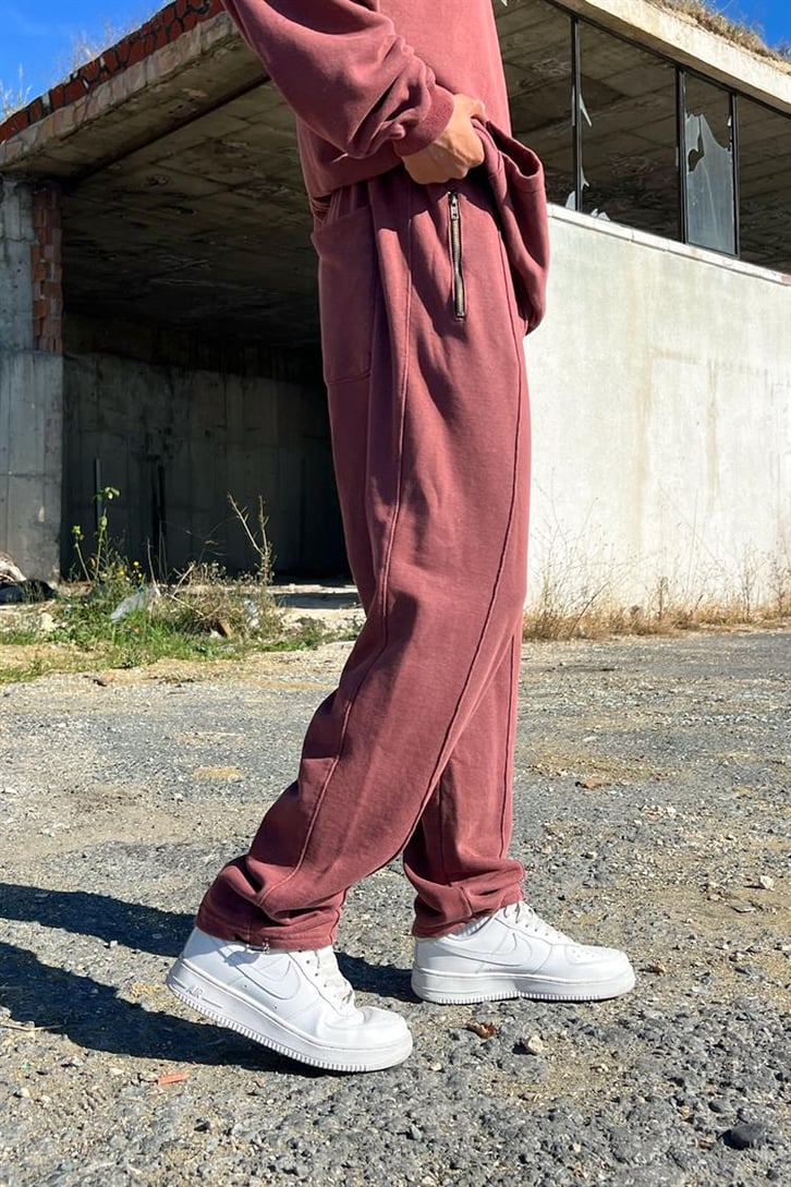 Essence of Life Baskılı Bordo Acid Wash Eşofman Takımı