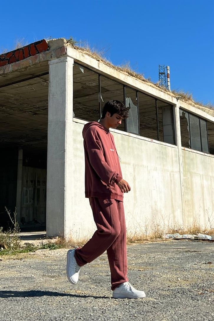 Essence of Life Baskılı Bordo Acid Wash Eşofman Takımı