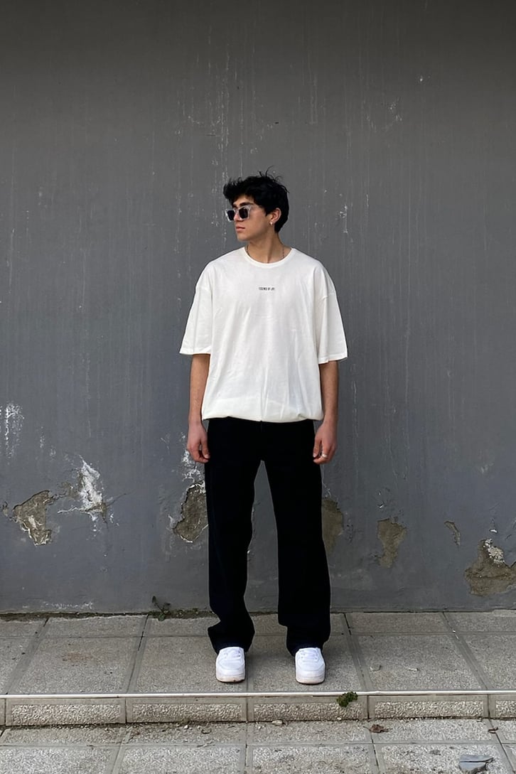 Essence Of Life Printed Oversize Beyaz Tshirt