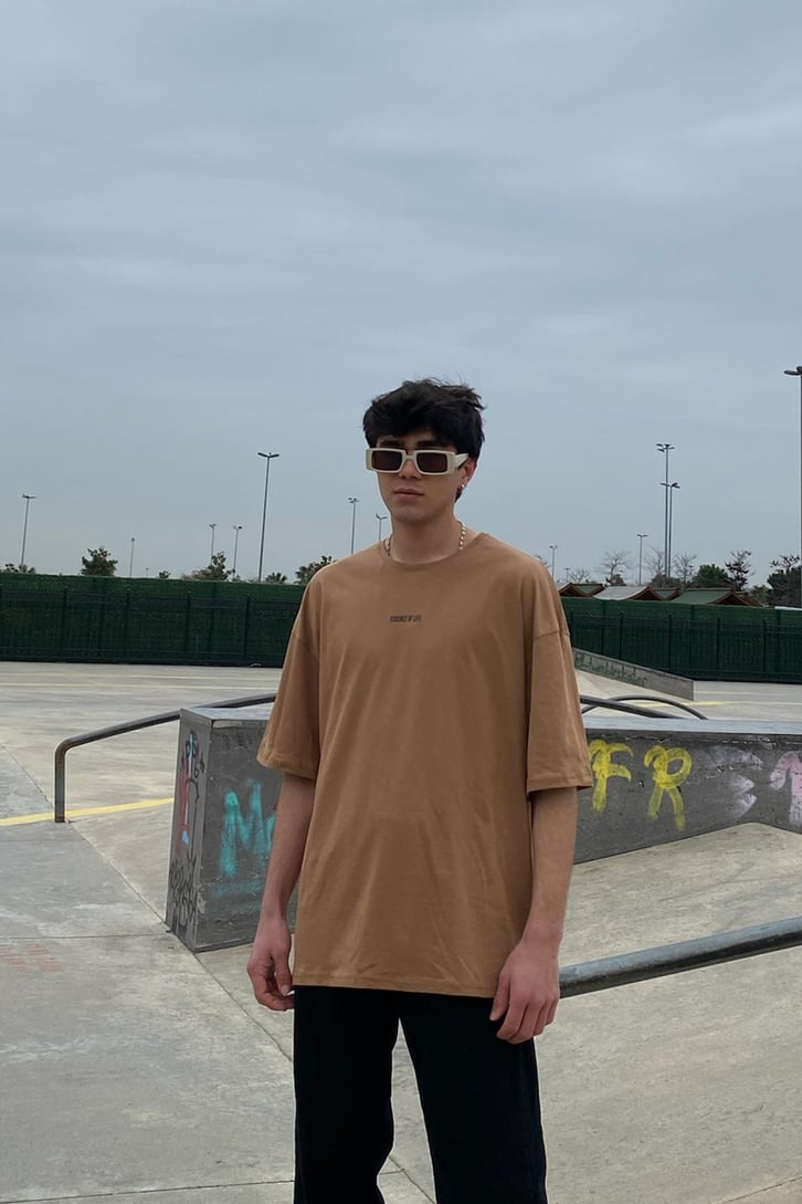 Essence Of Life Printed Oversize Brown Tshirt