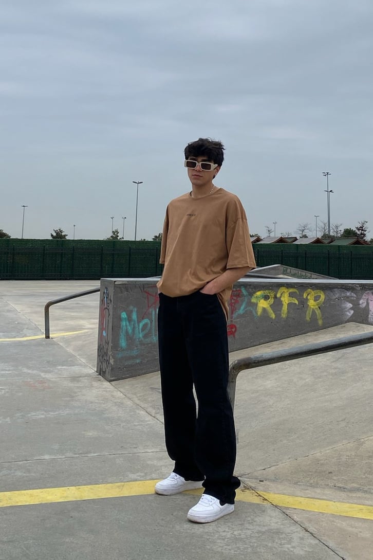 Essence Of Life Printed Oversize Brown Tshirt