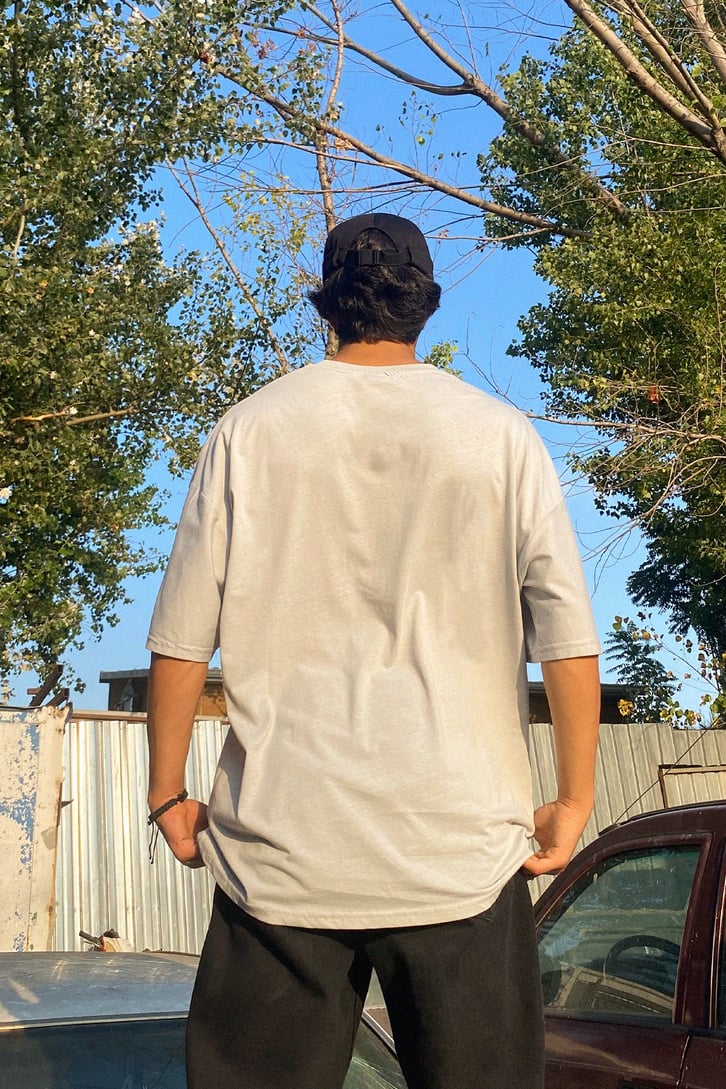 Essentials Baskılı Gri Oversize Tshirt